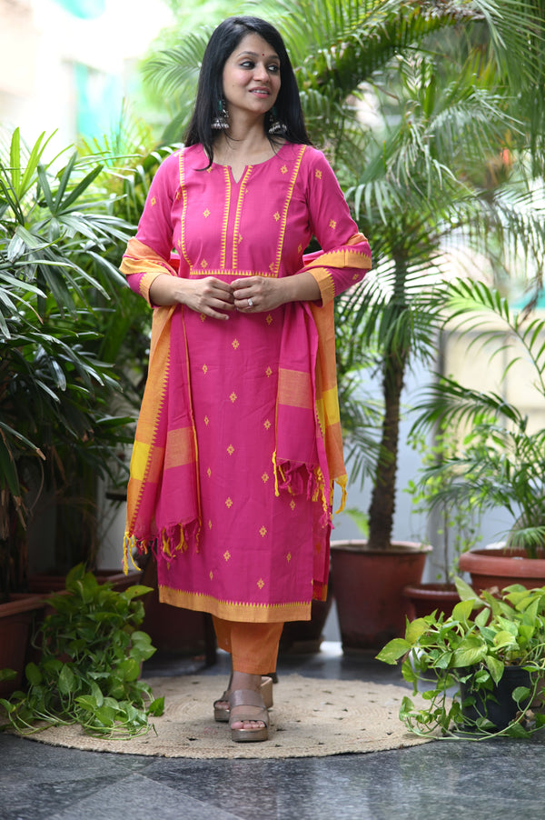 Sootra - Cotton Kurta Set with Woven Dupatta