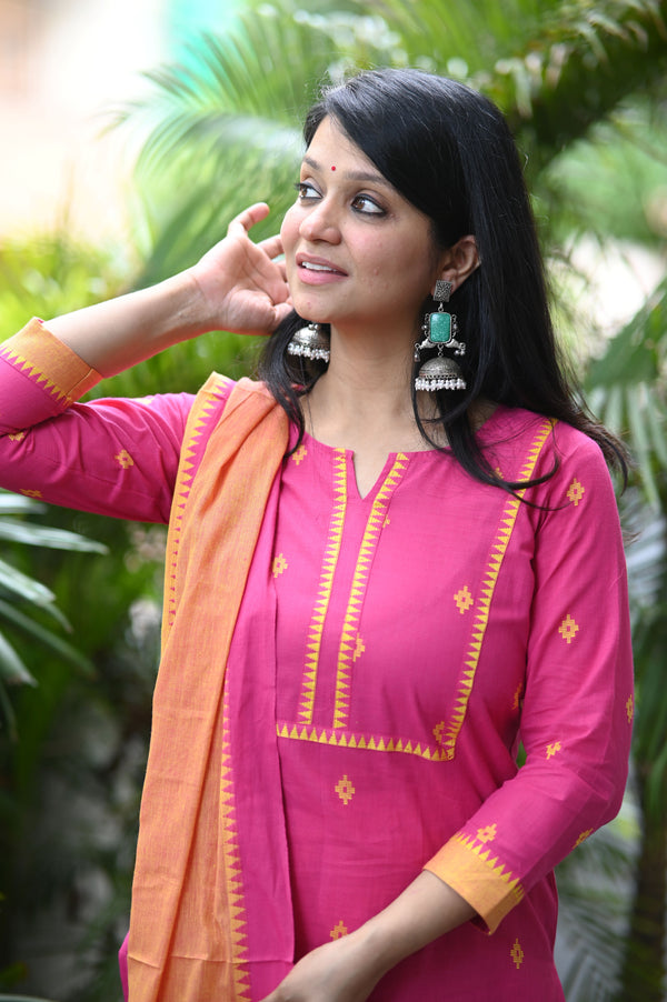 Sootra - Cotton Kurta Set with Woven Dupatta