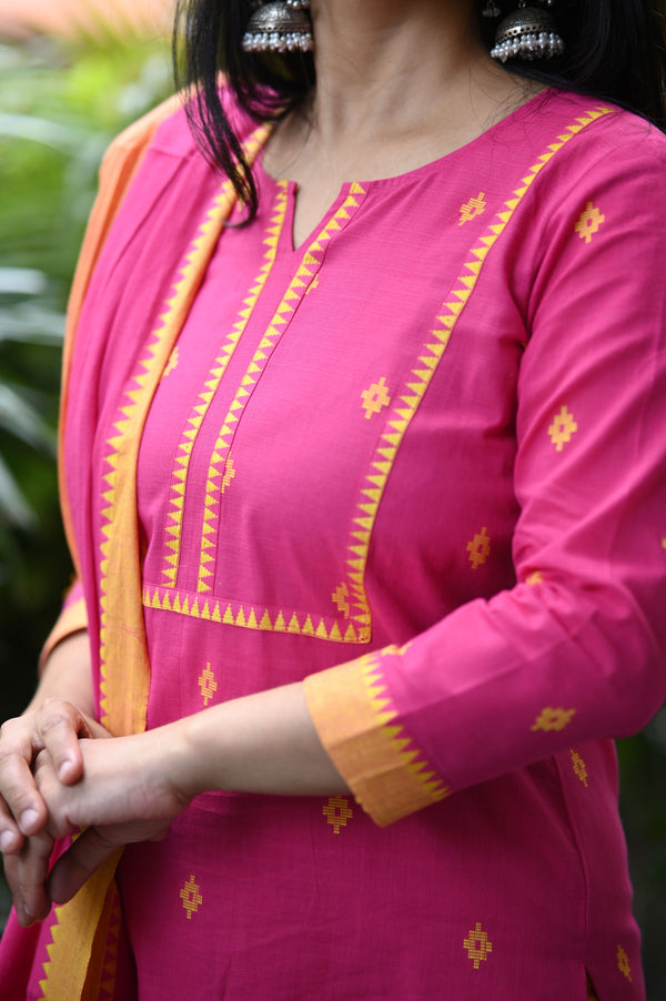 Sootra - Cotton Kurta Set with Woven Dupatta