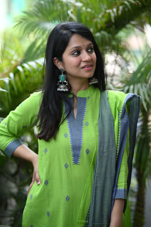 Sootra - Cotton Kurta Set with Woven Dupatta