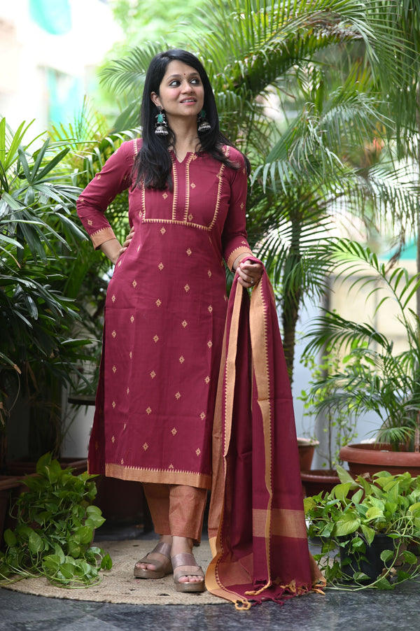 Sootra - Cotton Kurta Set with Woven Dupatta