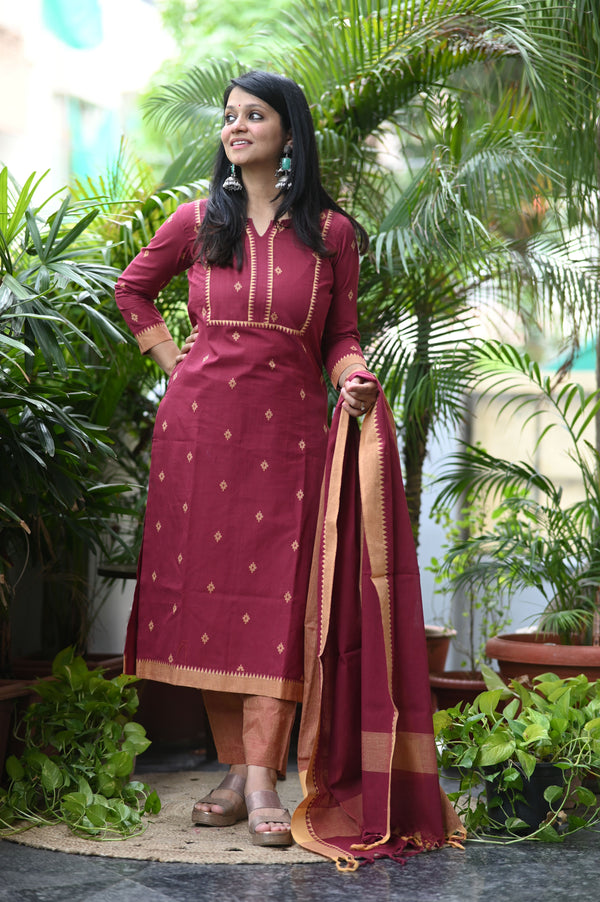 Sootra - Cotton Kurta Set with Woven Dupatta