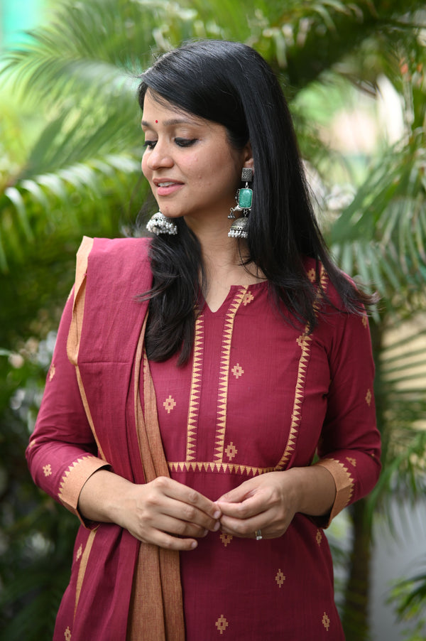 Sootra - Cotton Kurta Set with Woven Dupatta