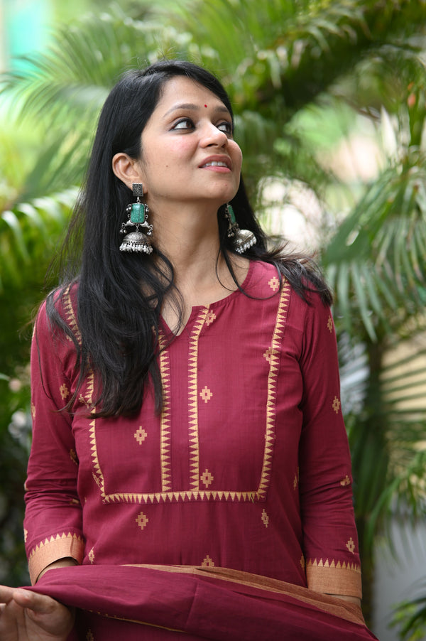 Sootra - Cotton Kurta Set with Woven Dupatta