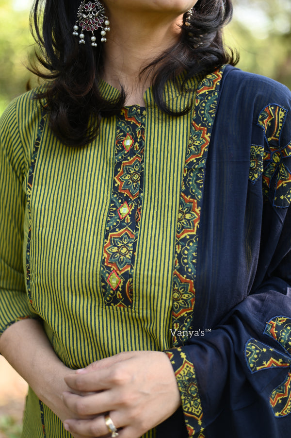 Kavya Stripe Block Applique Suit Sets