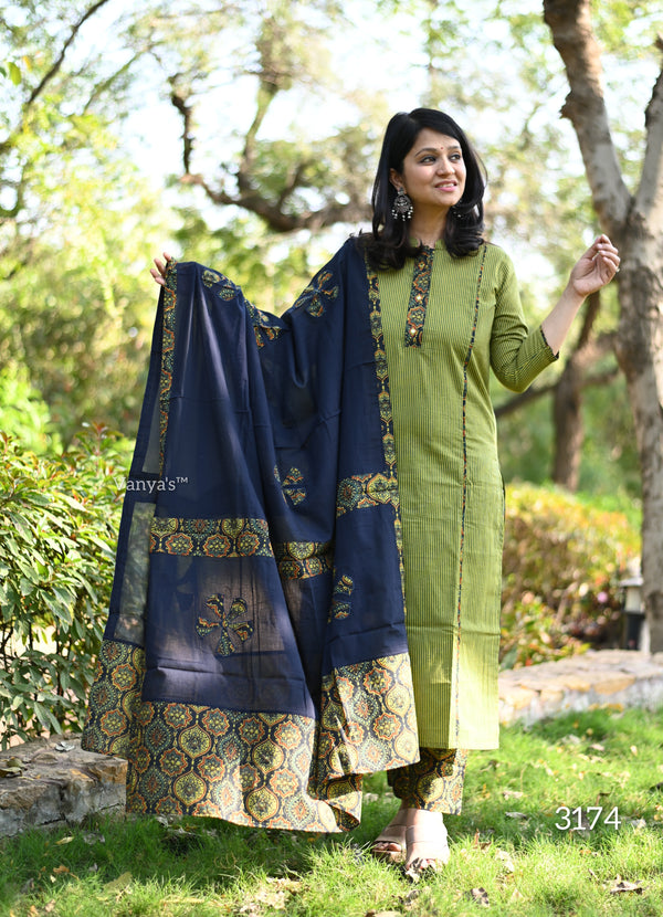 Kavya Stripe Block Applique Suit Sets