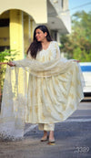 Kalini Cream Gold Hand Block Anarkali Suit Sets