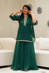 ✨Emerald Aura Royale Banarasi Tissue Silk Sharara Set