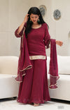 ✨Ruhani Royale Wine Banarasi Tissue Silk Sharara Set