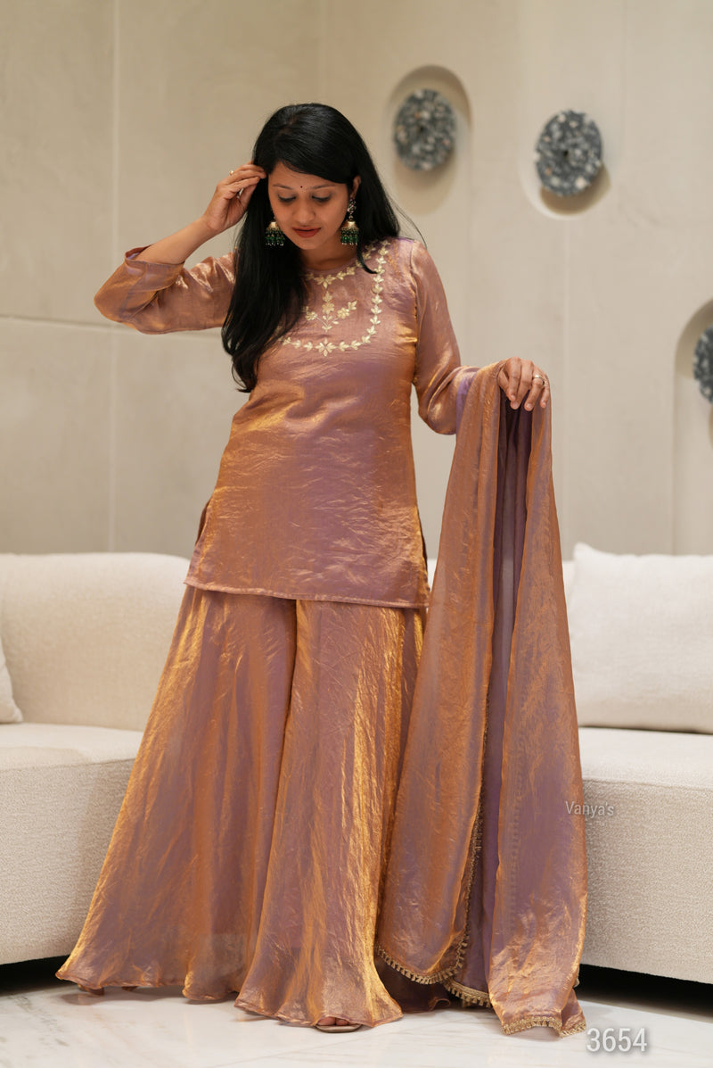 ✨Kanakpriya Royale Banarasi Tissue Silk Sharara Set