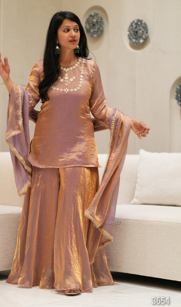 ✨Kanakpriya Royale Banarasi Tissue Silk Sharara Set