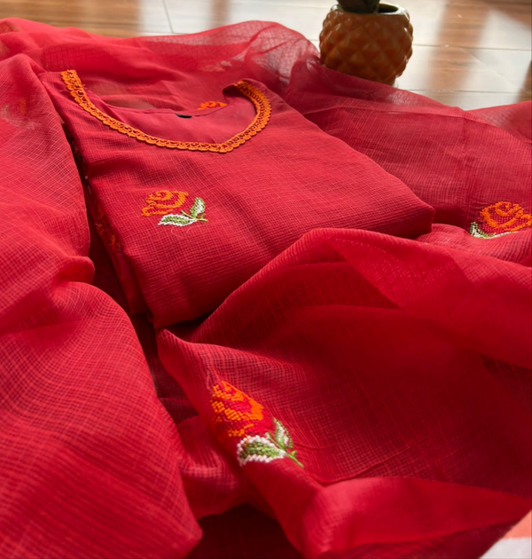 Savitri Red Kota Embriodery Suit Sets