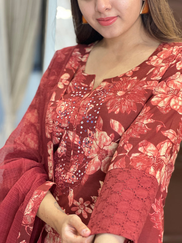 Charvi Rustic Floral Print Cotton Kurta Set