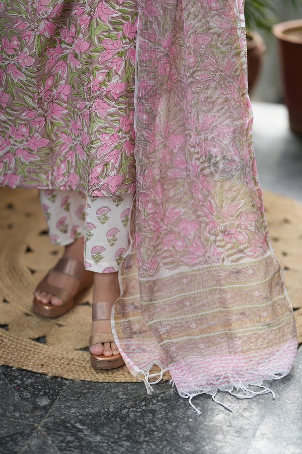 Kota Doria Vaidehi Handblock Suit Set