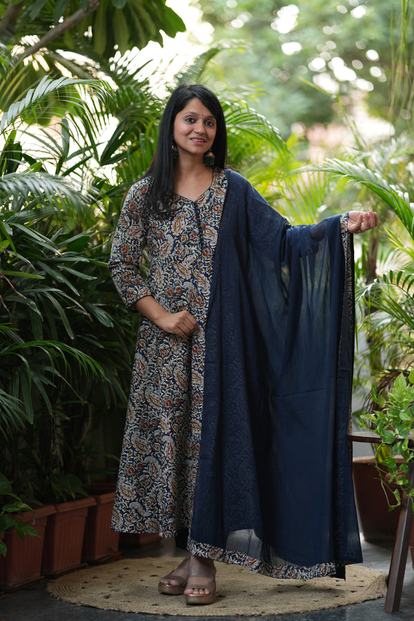Kalamkari Neelambari Anarkali
