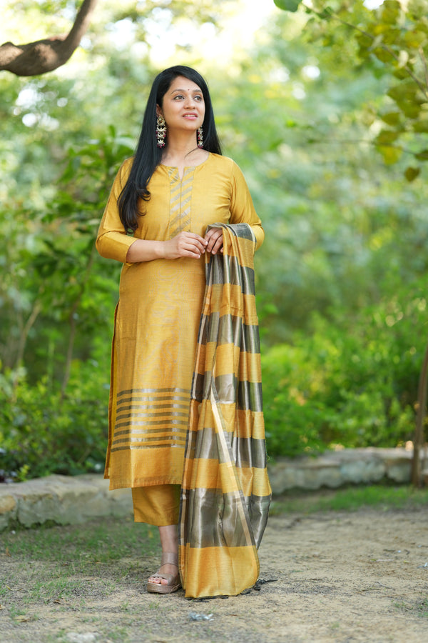 Kanak Rekha Premium SilkSuit Set-Mul mul lining