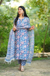 Vennila Schiffli Hand block Cotton Suit Set with Doria Dupatta