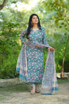 Thamarai Schiffli Hand block Cotton Suit Set with Doria Dupatta