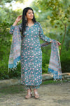 Thamarai Schiffli Hand block Cotton Suit Set with Doria Dupatta