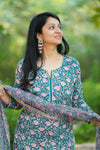 Thamarai Schiffli Hand block Cotton Suit Set with Doria Dupatta