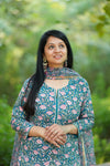 Thamarai Schiffli Hand block Cotton Suit Set with Doria Dupatta