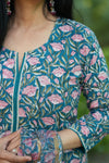 Thamarai Schiffli Hand block Cotton Suit Set with Doria Dupatta