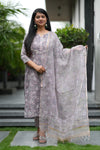 Aarini Schiffli Hand block Cotton Suit Set with Doria Dupatta