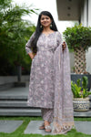 Aarini Schiffli Hand block Cotton Suit Set with Doria Dupatta