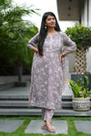 Aarini Schiffli Hand block Cotton Suit Set with Doria Dupatta