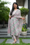 Yazhini Schiffli Hand block Cotton Suit Set with Doria Dupatta