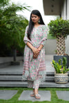 Yazhini Schiffli Hand block Cotton Suit Set with Doria Dupatta