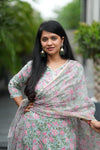 Yazhini Schiffli Hand block Cotton Suit Set with Doria Dupatta