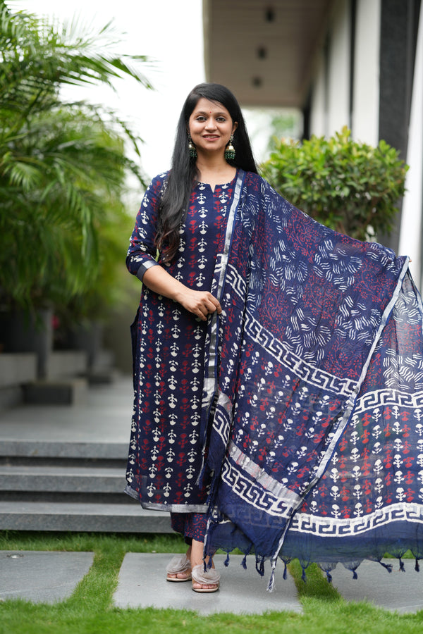 ✨ Kashvi Linen Hand BlockPrinted Suit Set with lining