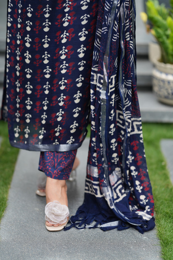 ✨ Kashvi Linen Hand BlockPrinted Suit Set with lining