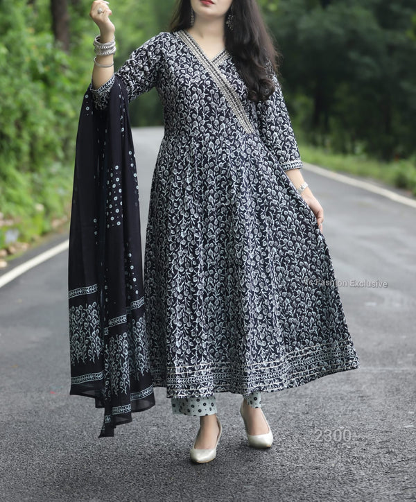 “Noor” Black Cotton Anarkali Set