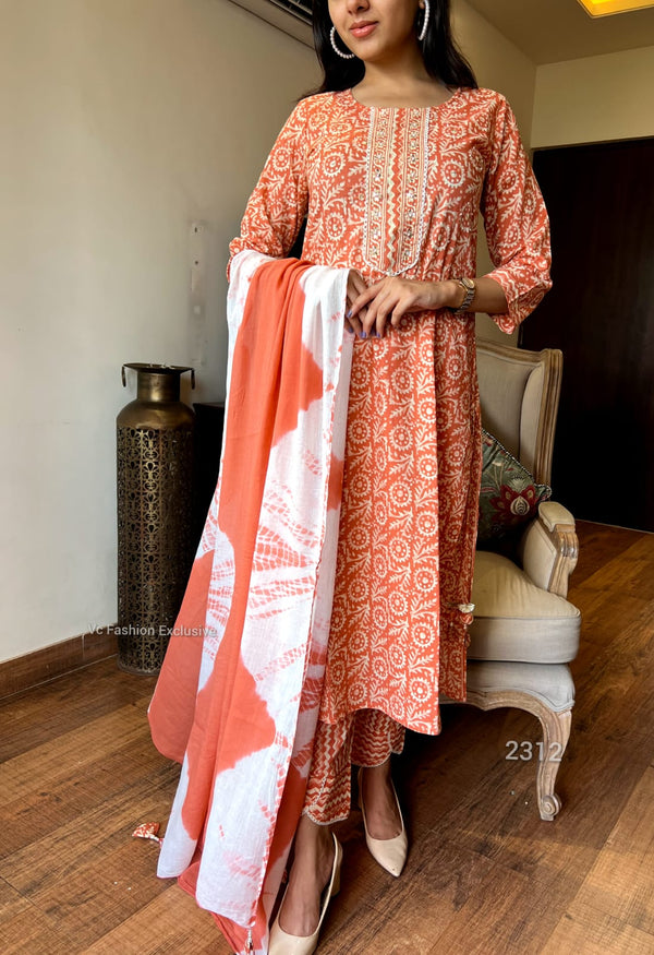"Rust Radiance" Printed Cotton kurta Pant set