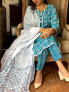 Aqua Bloom Cotton Kurta Set