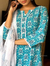 Aqua Bloom Cotton Kurta Set