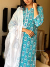 Aqua Bloom Cotton Kurta Set