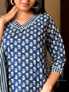 Indigo Bloom Kurta Set – Cotton Elegance with Striped Charm