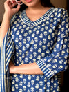 Indigo Bloom Kurta Set – Cotton Elegance with Striped Charm