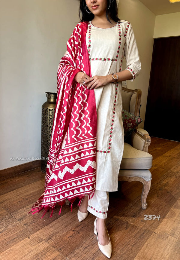 Cream Rose Khadi Cotton