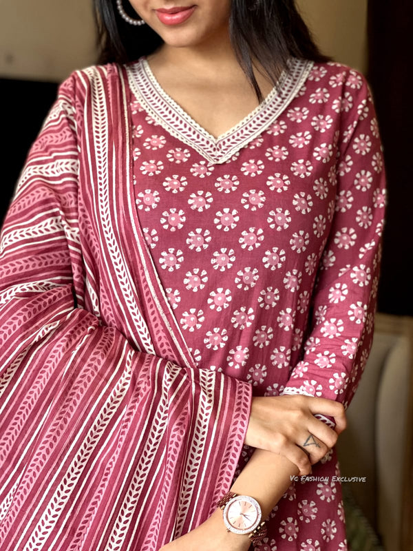 Gulabi Saawan - Handblock Cotton Suit Set