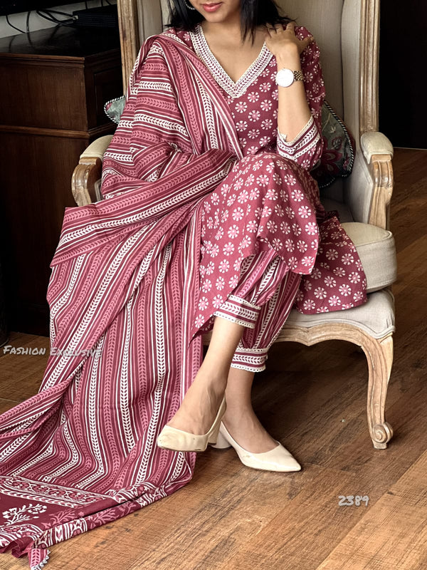 Gulabi Saawan - Handblock Cotton Suit Set