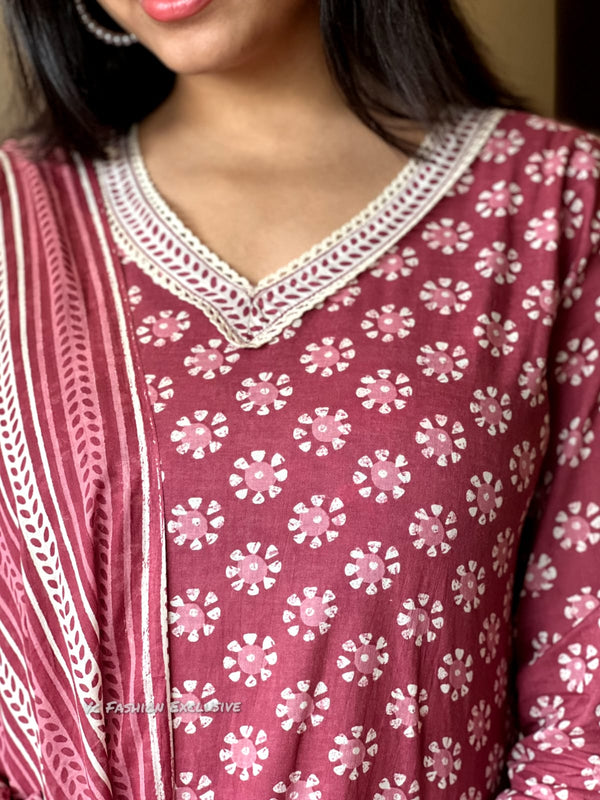 Gulabi Saawan - Handblock Cotton Suit Set