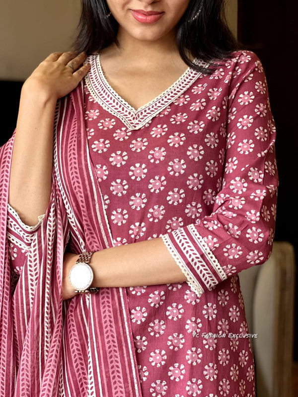 Gulabi Saawan - Handblock Cotton Suit Set