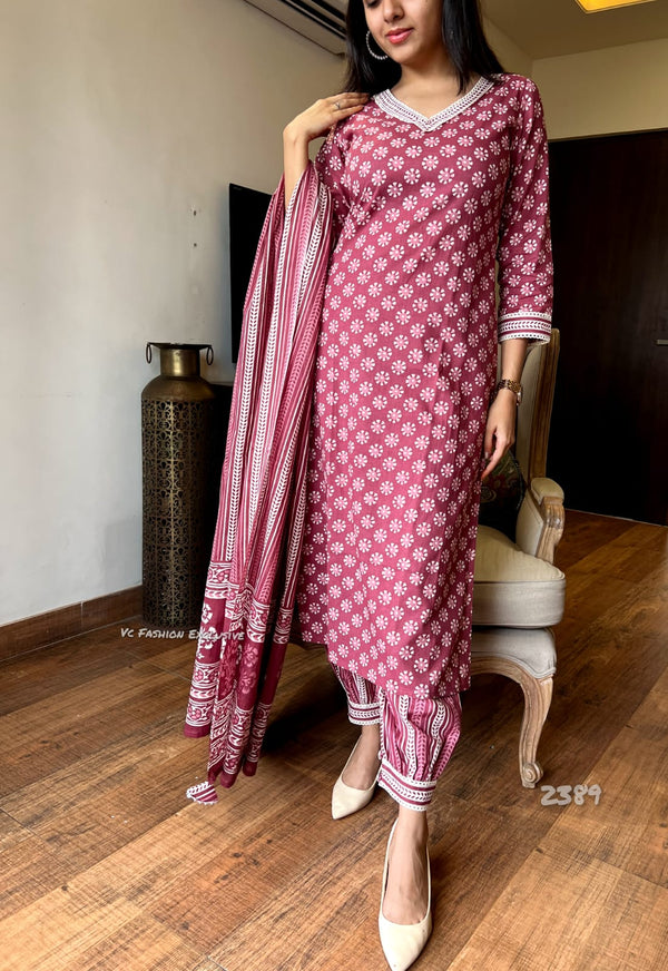 Gulabi Saawan - Handblock Cotton Suit Set