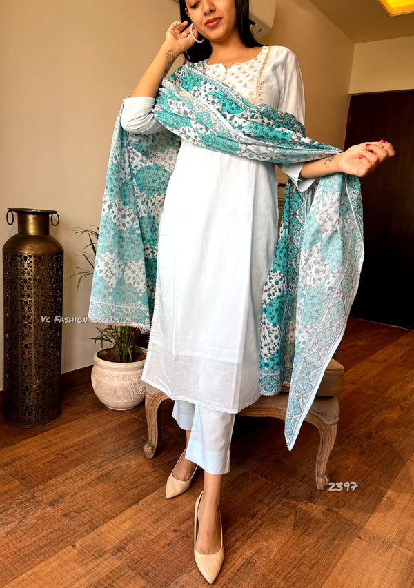 Mint Aura – Elegant Cotton Suit Sets -attached lining
