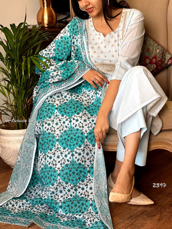 Mint Aura – Elegant Cotton Suit Sets -attached lining