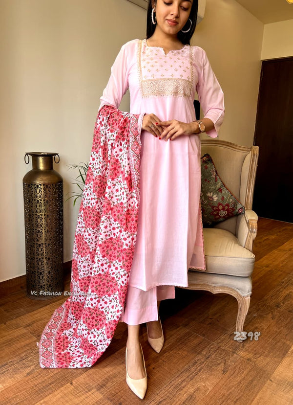 Blush Bloom Cotton Suit Set-Attached lining